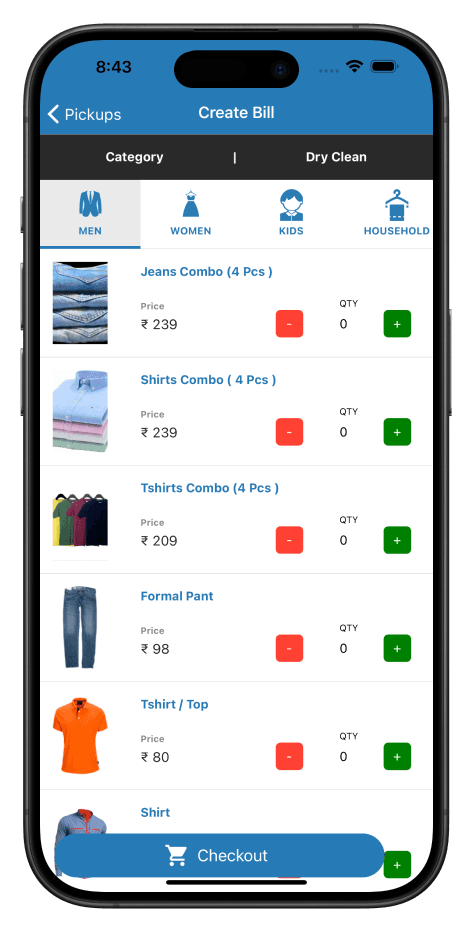 CleanFold mobile cart interface