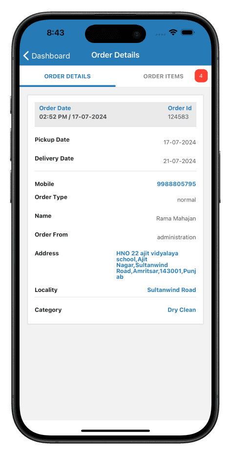 CleanFold order tracking screen