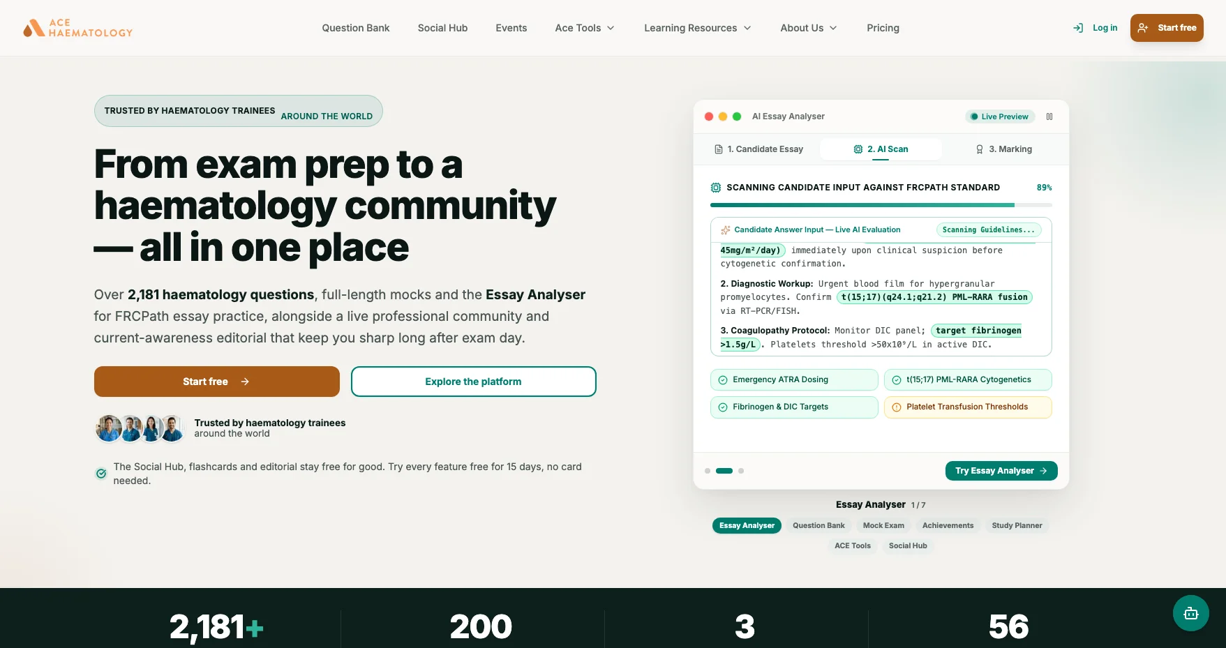 AceHaematology exam preparation platform homepage